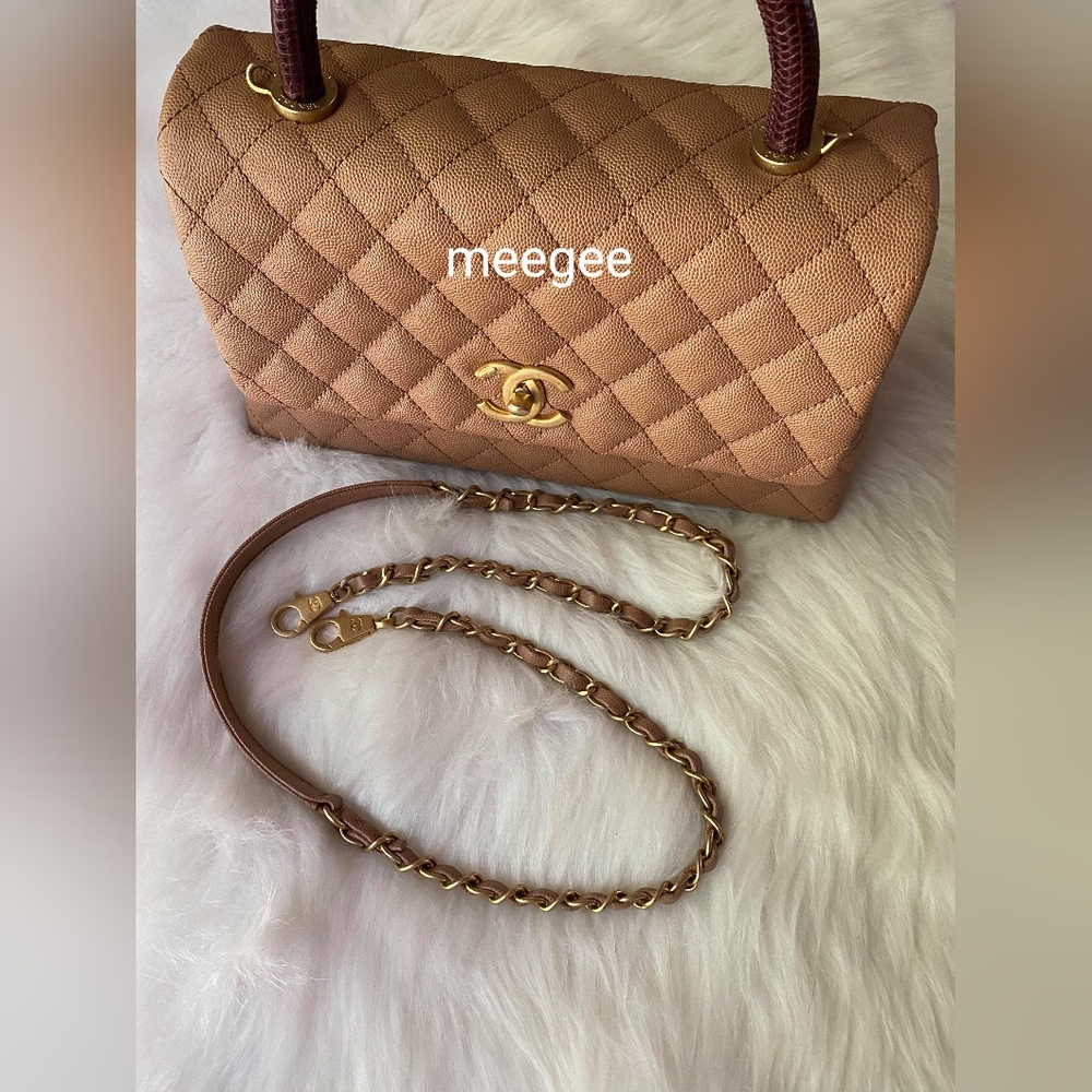 Authentic Chanel coco handle dark beige caviar medium/old small BGHW